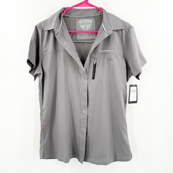 TUNA SKIN Ahi One Polo Women's SZ Medium NWT Snap Front Short Sleeve Aquatic - Picture 11 of 11